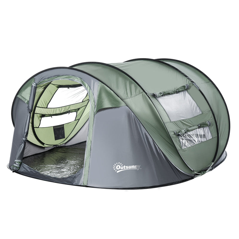 Outsunny 4-5 Person Family Pop-up Waterproof Camping Tent w/ 2 Mesh Windows & PVC Windows Portable Carry Bag