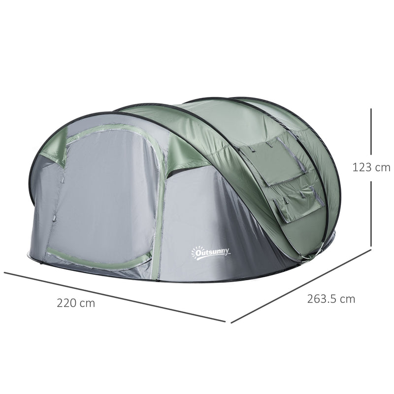 Outsunny 4-5 Person Family Pop-up Waterproof Camping Tent w/ 2 Mesh Windows & PVC Windows Portable Carry Bag