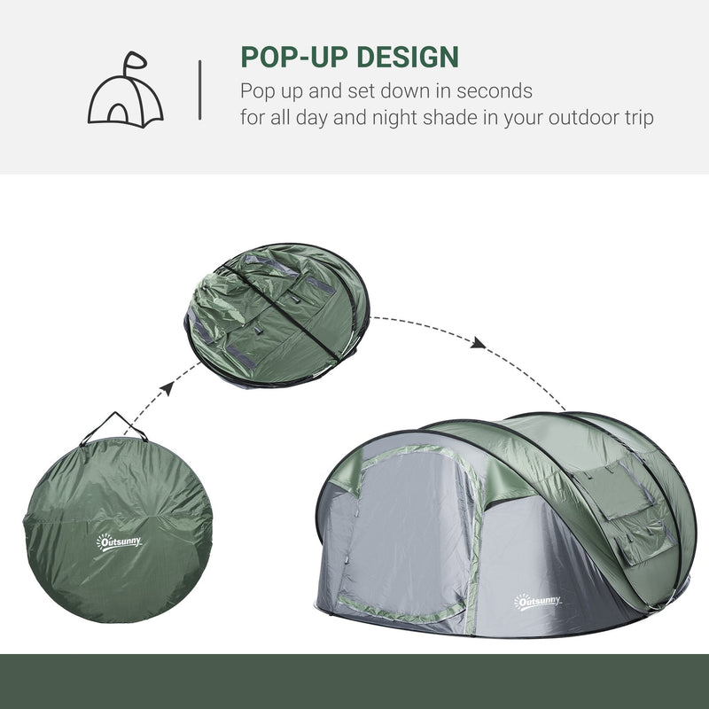 Outsunny 4-5 Person Family Pop-up Waterproof Camping Tent w/ 2 Mesh Windows & PVC Windows Portable Carry Bag