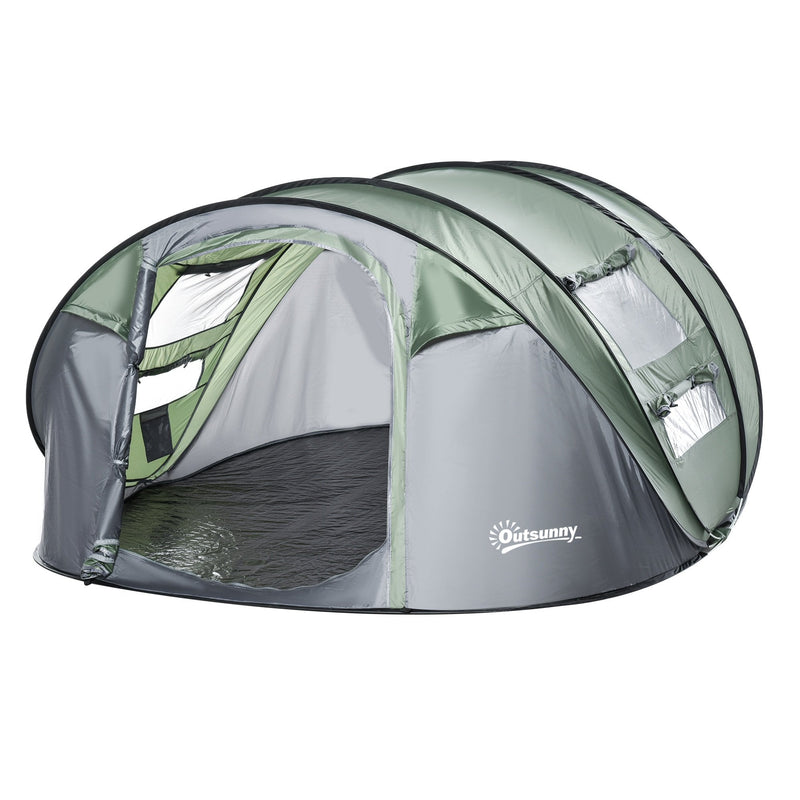 Outsunny 4-5 Person Family Pop-up Waterproof Camping Tent w/ 2 Mesh Windows & PVC Windows Portable Carry Bag