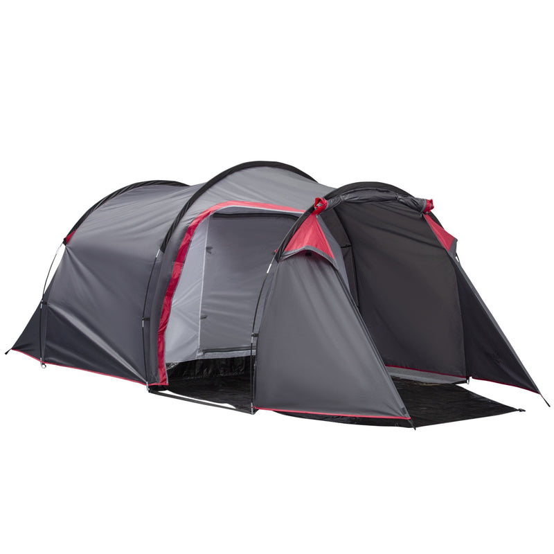 Outsunny Camping Dome Tent 2 Room's for 3-4 Person with Weatherproof Screen - Dark Grey