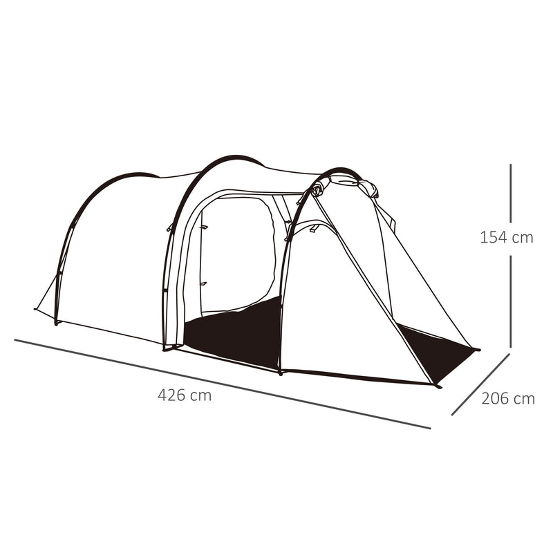 Outsunny Camping Dome Tent 2 Room's for 3-4 Person with Weatherproof Screen - Dark Grey