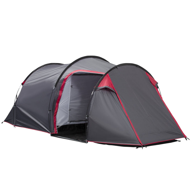 Outsunny Camping Dome Tent 2 Room's for 3-4 Person with Weatherproof Screen - Dark Grey