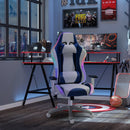 Vinsetto Racing Chair with LED Light, Bluetooth Speakers Music Video Game Chair PU Leather with Removable Pillows Adjustable Height 360-¦ Swivel White Blue Reclining