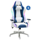 Vinsetto Racing Chair with LED Light, Bluetooth Speakers Music Video Game Chair PU Leather with Removable Pillows Adjustable Height 360-¦ Swivel White Blue Reclining