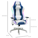 Vinsetto Racing Chair with LED Light, Bluetooth Speakers Music Video Game Chair PU Leather with Removable Pillows Adjustable Height 360-¦ Swivel White Blue Reclining