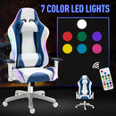 Vinsetto Racing Chair with LED Light, Bluetooth Speakers Music Video Game Chair PU Leather with Removable Pillows Adjustable Height 360-¦ Swivel White Blue Reclining