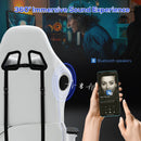 Vinsetto Racing Chair with LED Light, Bluetooth Speakers Music Video Game Chair PU Leather with Removable Pillows Adjustable Height 360-¦ Swivel White Blue Reclining