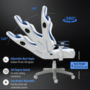 Vinsetto Racing Chair with LED Light, Bluetooth Speakers Music Video Game Chair PU Leather with Removable Pillows Adjustable Height 360-¦ Swivel White Blue Reclining