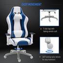 Vinsetto Racing Chair with LED Light, Bluetooth Speakers Music Video Game Chair PU Leather with Removable Pillows Adjustable Height 360-¦ Swivel White Blue Reclining