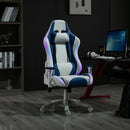 Vinsetto Racing Chair with LED Light, Bluetooth Speakers Music Video Game Chair PU Leather with Removable Pillows Adjustable Height 360-¦ Swivel White Blue Reclining