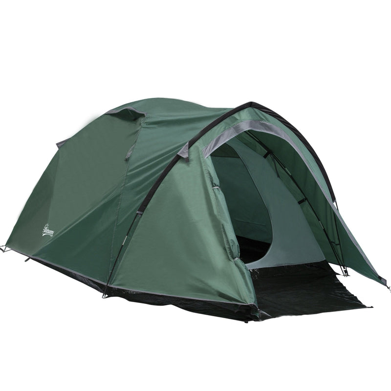 Outsunny Camping Dome Tent 2 Room for 3-4 Person with Weatherproof Vestibule Backpacking Tent Large Windows Lightweight for Fishing & Hiking Green Compact w/ Mesh Vents