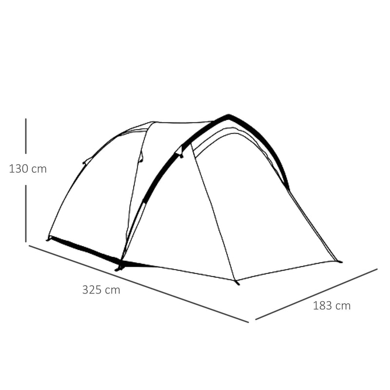 Outsunny Camping Dome Tent 2 Room for 3-4 Person with Weatherproof Vestibule Backpacking Tent Large Windows Lightweight for Fishing & Hiking Green Compact w/ Mesh Vents
