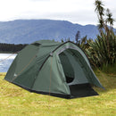 Outsunny Camping Dome Tent 2 Room for 3-4 Person with Weatherproof Vestibule Backpacking Tent Large Windows Lightweight for Fishing & Hiking Green Compact w/ Mesh Vents
