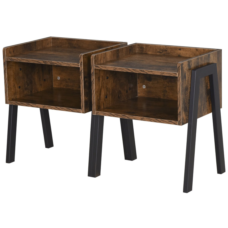 Particle Board Twin-Set Industrial Side Tables Brown