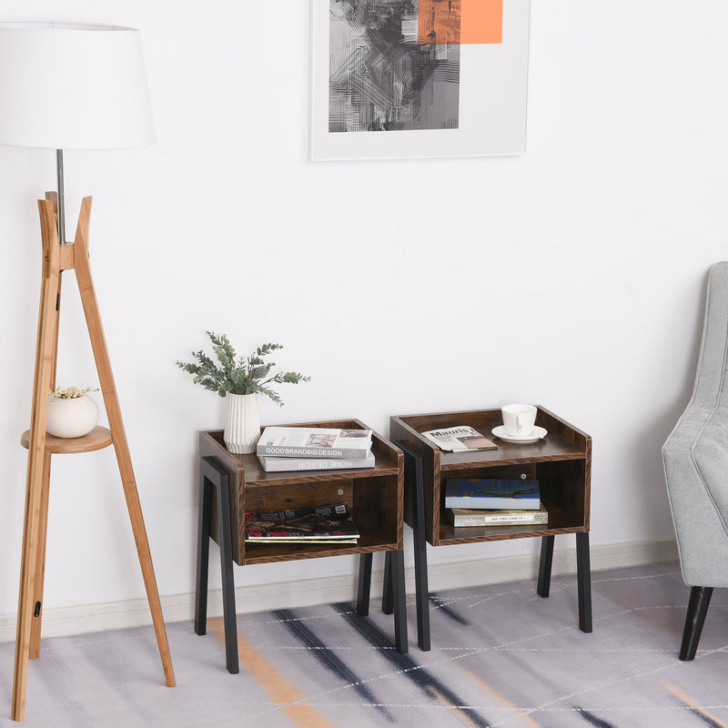Particle Board Twin-Set Industrial Side Tables Brown