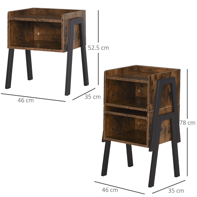 Particle Board Twin-Set Industrial Side Tables Brown