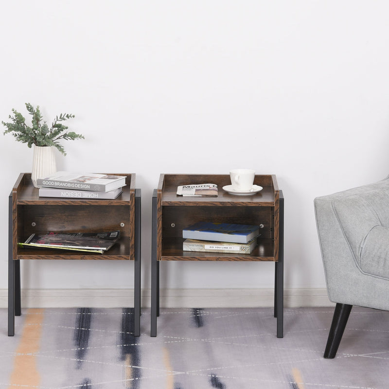 Particle Board Twin-Set Industrial Side Tables Brown