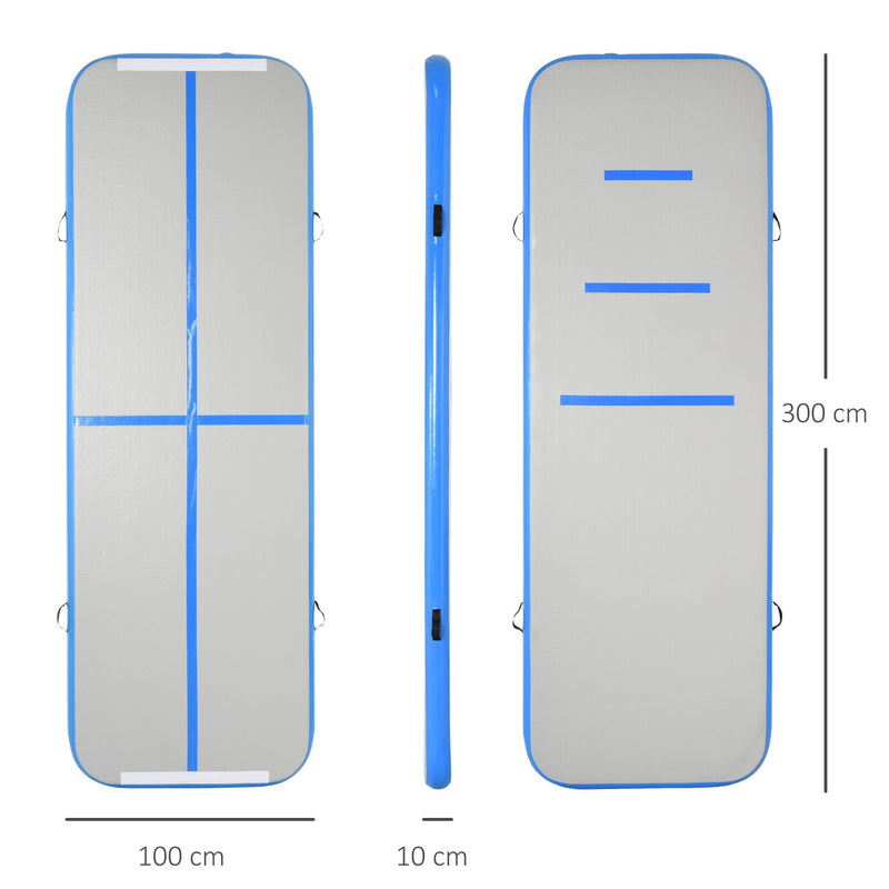 3m Gymnastics Mat Inflatable PVC Yoga Training Exercise Mat w/ Pump Blue