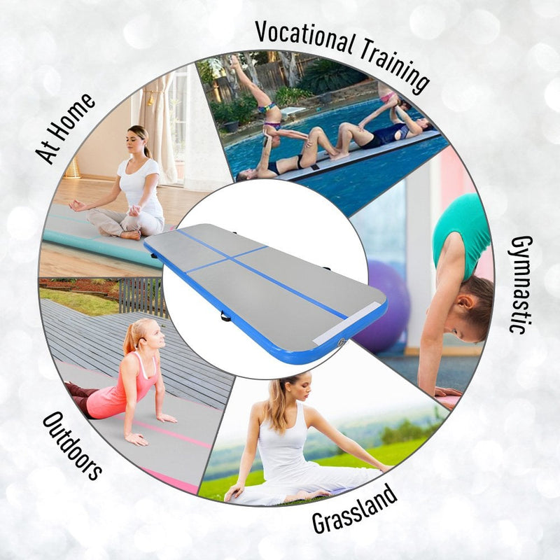 3m Gymnastics Mat Inflatable PVC Yoga Training Exercise Mat w/ Pump Blue