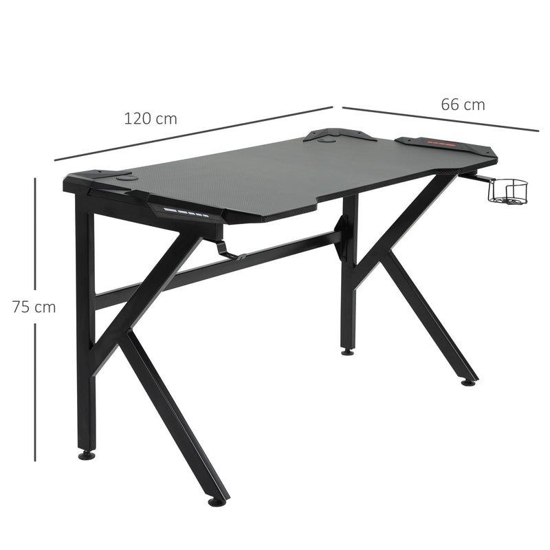 Gaming Desk Computer Writing Home Office Study Table with Cup Holder Headphone Hook and Cable Managment Holes Black 1.2m Grommet