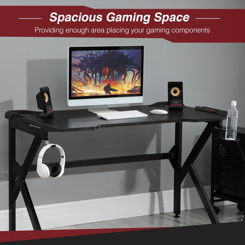 Gaming Desk Computer Writing Home Office Study Table with Cup Holder Headphone Hook and Cable Managment Holes Black 1.2m Grommet