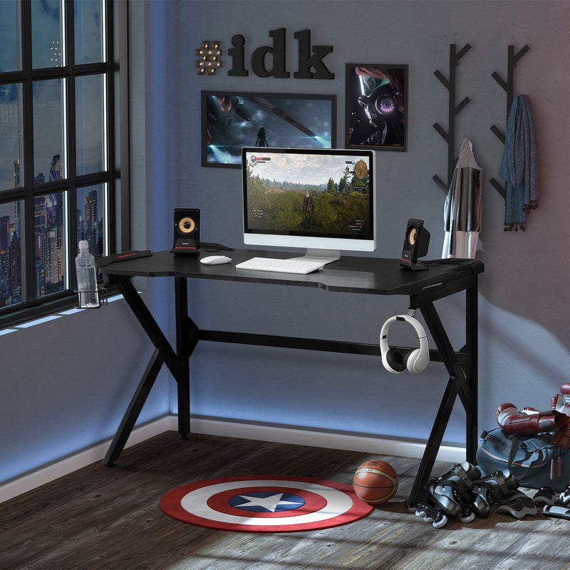 Gaming Desk Computer Writing Home Office Study Table with Cup Holder Headphone Hook and Cable Managment Holes Black 1.2m Grommet