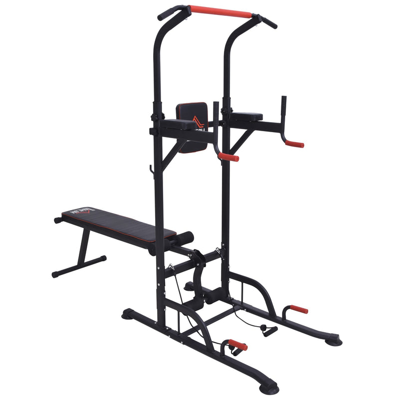 Steel Strength Training Power Tower Pull Up Station Black/Red