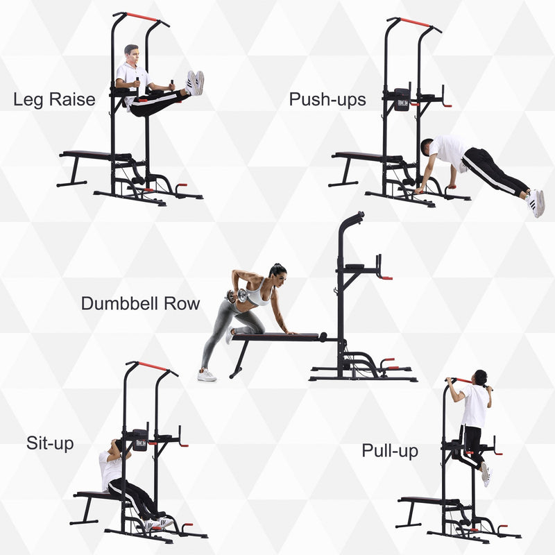 Steel Strength Training Power Tower Pull Up Station Black/Red