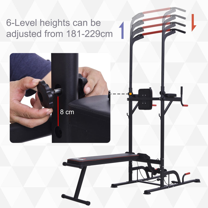 Steel Strength Training Power Tower Pull Up Station Black/Red