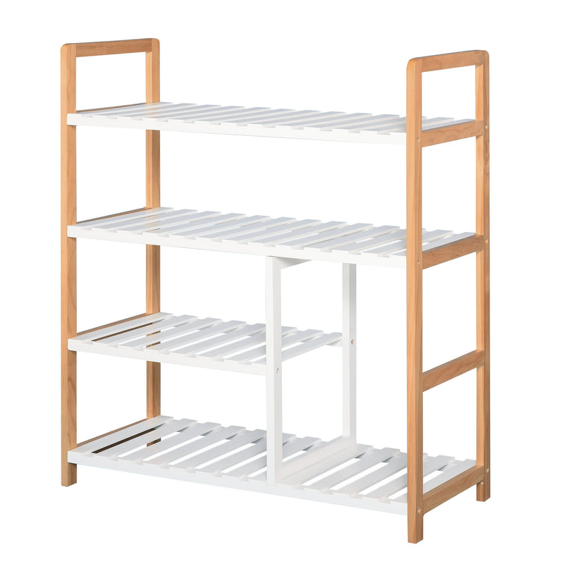 4-Tier Shoe Rack Simple Home Storage w/ Wood Frame Boot Compartment Slatted Shelves Trainer Sandals Stylish Hallway Furniture
