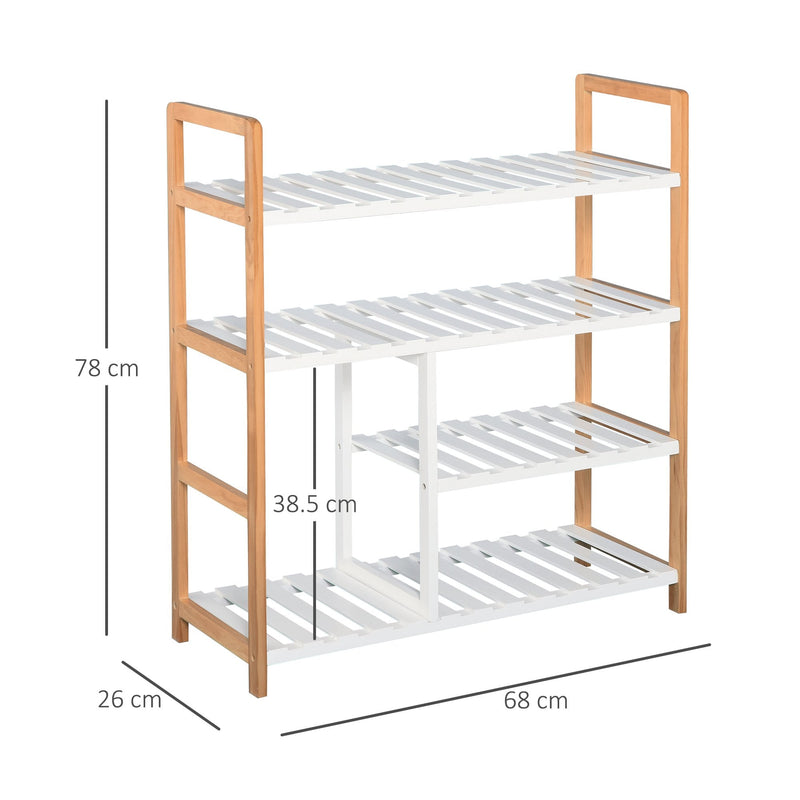 4-Tier Shoe Rack Simple Home Storage w/ Wood Frame Boot Compartment Slatted Shelves Trainer Sandals Stylish Hallway Furniture