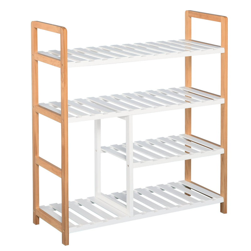 4-Tier Shoe Rack Simple Home Storage w/ Wood Frame Boot Compartment Slatted Shelves Trainer Sandals Stylish Hallway Furniture