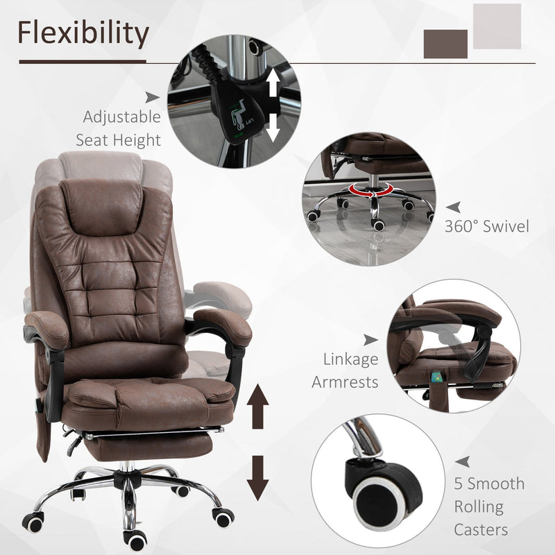 Vinsetto Heated 6 Points Vibration Massage Executive Office Chair Adjustable Swivel Ergonomic High Back Desk Chair Recliner with Footrest Vintage
