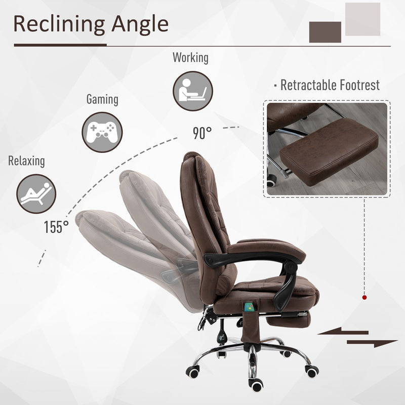 Vinsetto Heated 6 Points Vibration Massage Executive Office Chair Adjustable Swivel Ergonomic High Back Desk Chair Recliner with Footrest Vintage