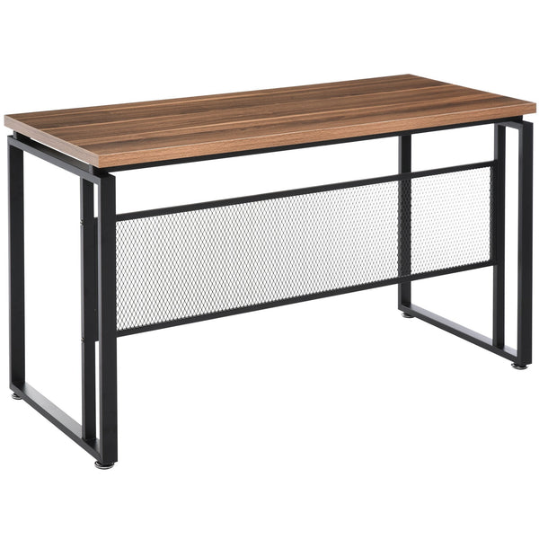 Wooden Computer Desk Study Standing Writing Table Workstation with Metal Frame, Brown Modern Frame