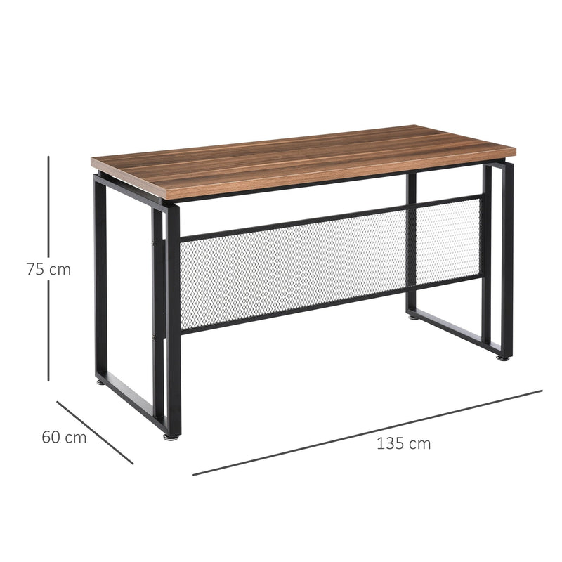 Wooden Computer Desk Study Standing Writing Table Workstation with Metal Frame, Brown Modern Frame