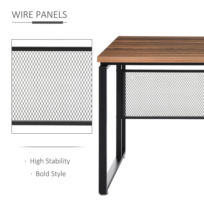 Wooden Computer Desk Study Standing Writing Table Workstation with Metal Frame, Brown Modern Frame