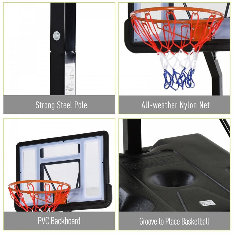 HOMCOM Steel Basketball Stand Height Adjustable Hoop Backboard Black