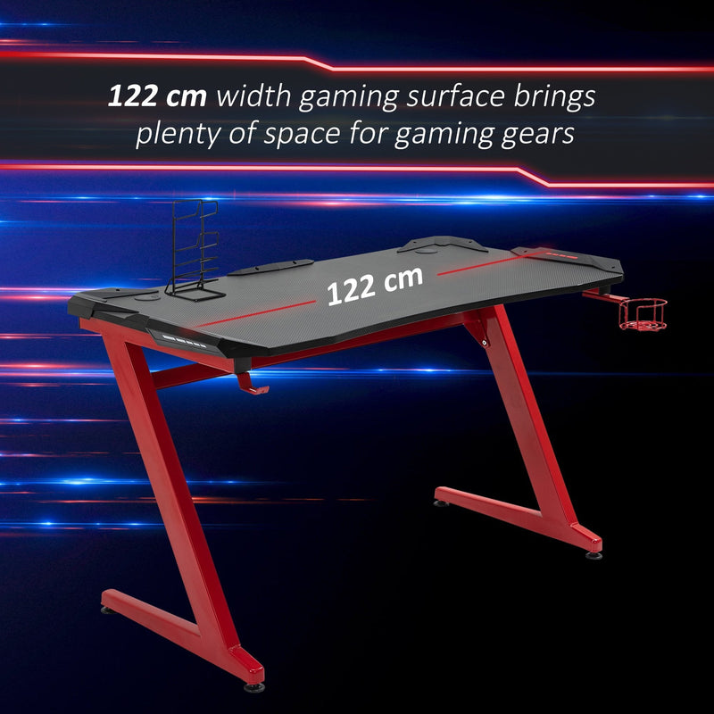 Gaming Desk Computer Writing Table with Cup Holder, Headphone Hook, Gamepad Holder, Cable Management, and Large Workstation for Home Office, 122 x 66 x 86cm, Black and Red Holder Hook Holder Office