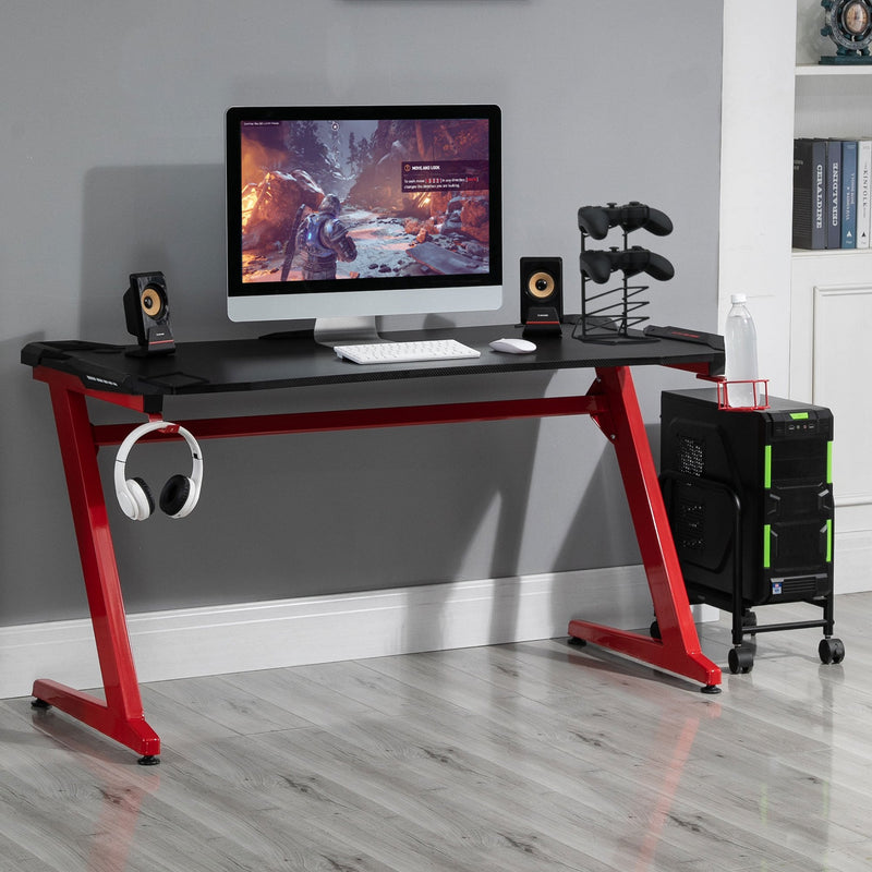 Gaming Desk Computer Writing Table with Cup Holder, Headphone Hook, Gamepad Holder, Cable Management, and Large Workstation for Home Office, 122 x 66 x 86cm, Black and Red Holder Hook Holder Office