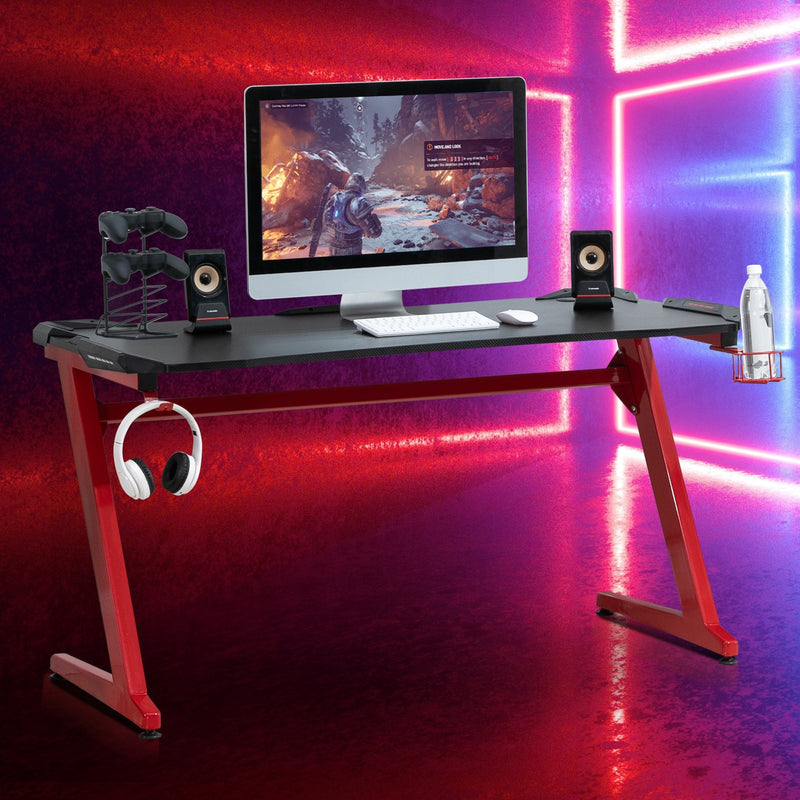 Computer Desk Gaming Desk Writing Table w/cup holder Headphone hook Red/Black