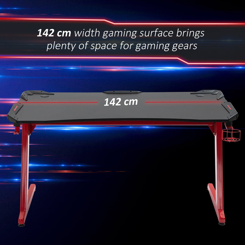 Computer Desk Gaming Desk Writing Table w/cup holder Headphone hook Red/Black