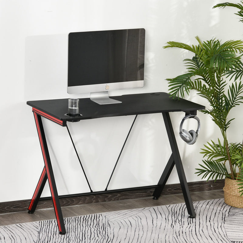 Gaming Computer Desk Workstation with Headphone Hook, Large Desktop for Computer Hardware & Stable Design  w/