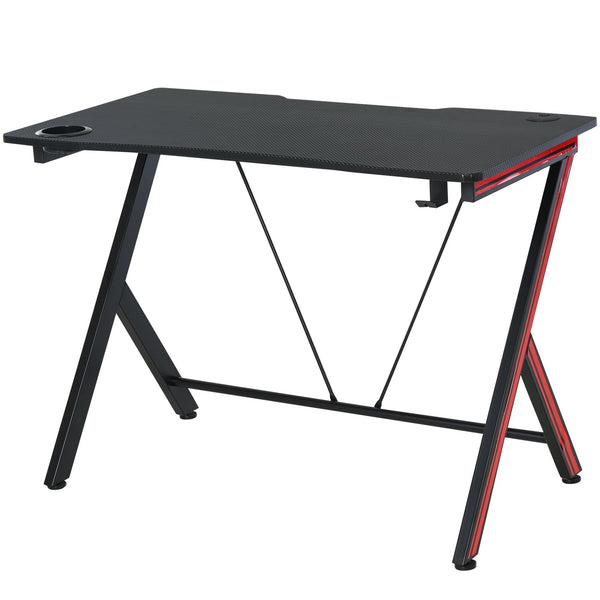 Gaming Computer Desk Workstation with Headphone Hook, Large Desktop for Computer Hardware & Stable Design  w/