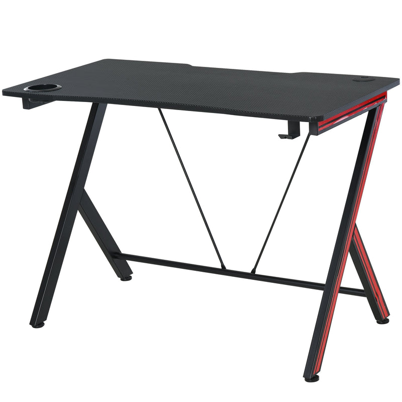 Gaming Computer Desk Workstation with Headphone Hook, Large Desktop for Computer Hardware & Stable Design  w/