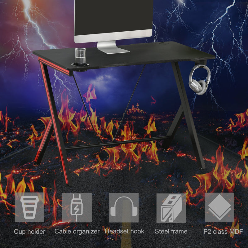 Gaming Computer Desk Workstation with Headphone Hook, Large Desktop for Computer Hardware & Stable Design  w/