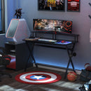 Gaming Computer Desk Writing Racing Table Workstation with Headphone Hook Curved Front Adjustable Feet for Home Office Use w/