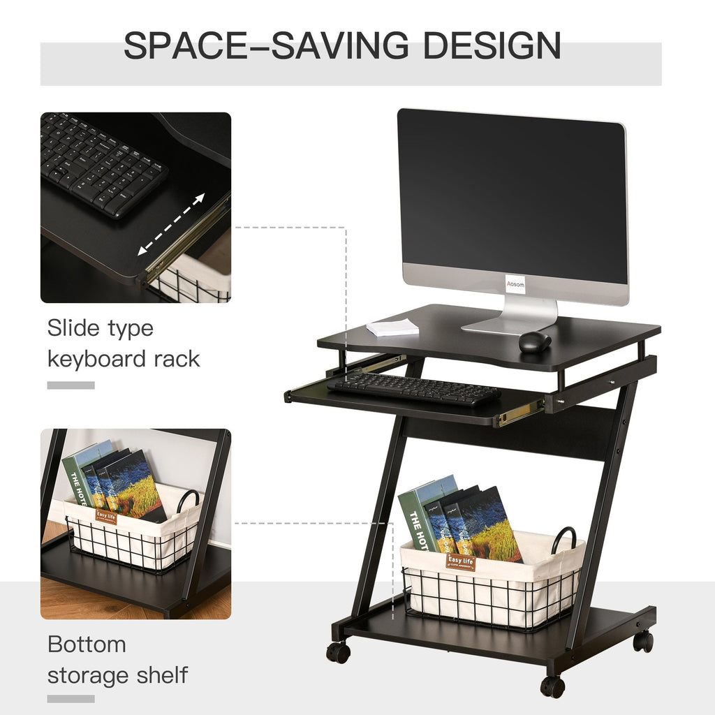 Computer Desk Sliding Movable Computer Desk with 4 Moving Wheels Sliding Keyboard Tray Home