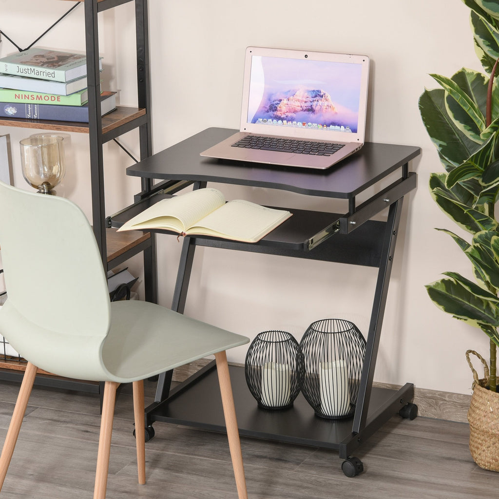 Computer Desk Sliding Movable Computer Desk with 4 Moving Wheels Sliding Keyboard Tray Home